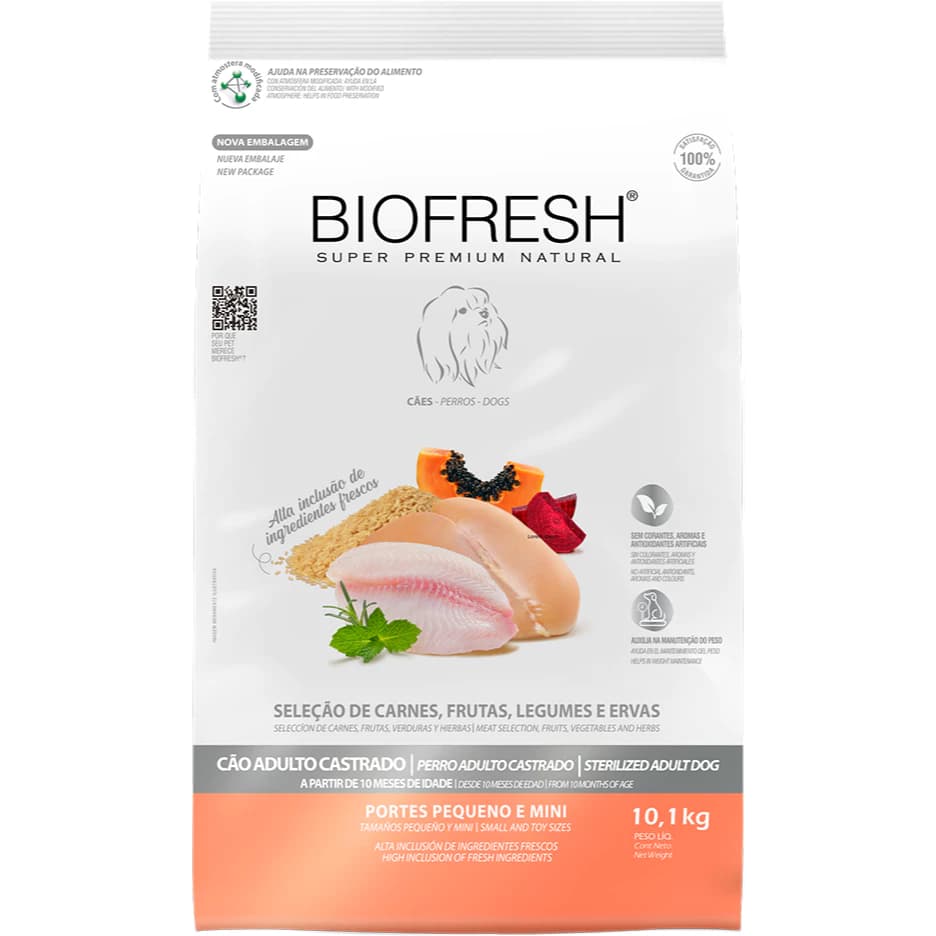 Ração Biofresh Cães Castrados Raças Pequenas e Mini Seleção de Carnes 10,1kg