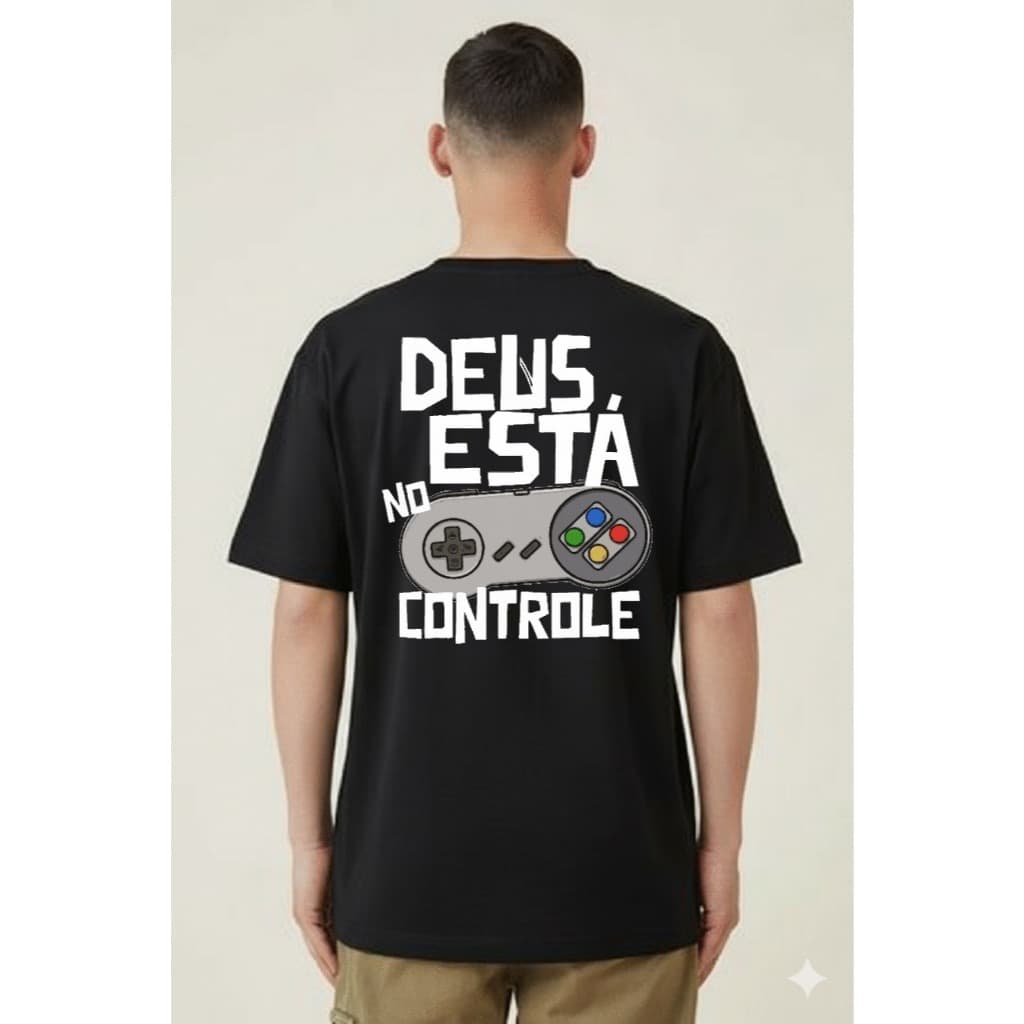 Camisa Camiseta Deus no controle Estampada Personalizada Algodão