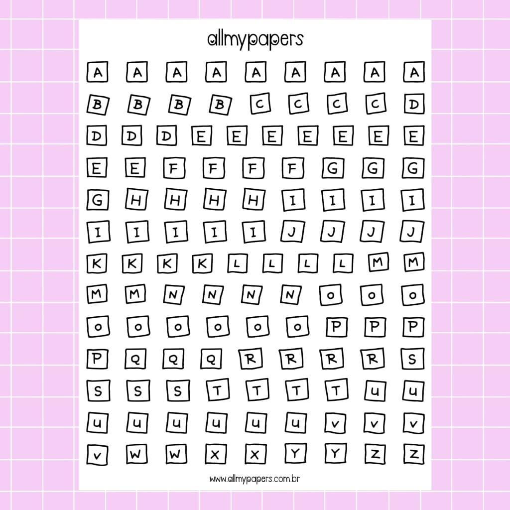 Cartela de Adesivos para Planner Bujo Journal Scrapbook Kindle - All My Papers Alfabeto Doodle Square