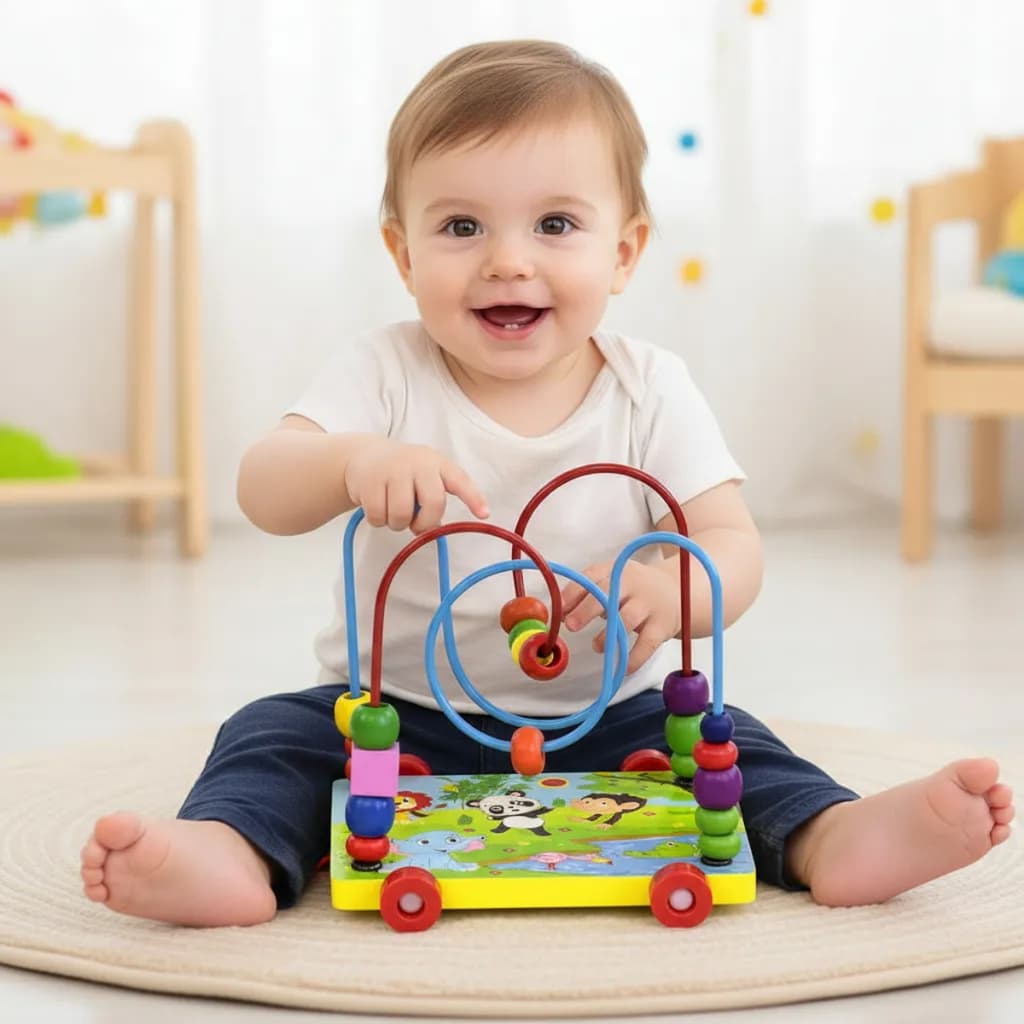 Brinquedo Pedagógico Aramado Montanha Russa Com Rodinhas Bebê 1 Ano Educativo Madeira
