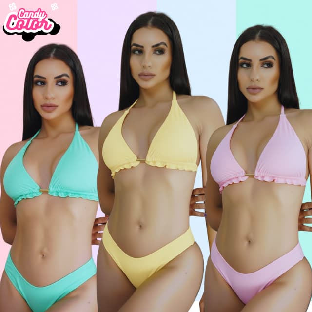 Biquíni Feminino Cortininha Ideal para Marquinha com Bojo Conjunto 2 Peças biquini/biquine Envio Imediato Moda Praia