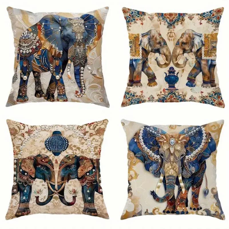 KIT 4 CAPAS DE ALMOFADAS ELEFANTE INDIANO IDEAL PARA A DECORAÇÃO - TAMANHO 45X45