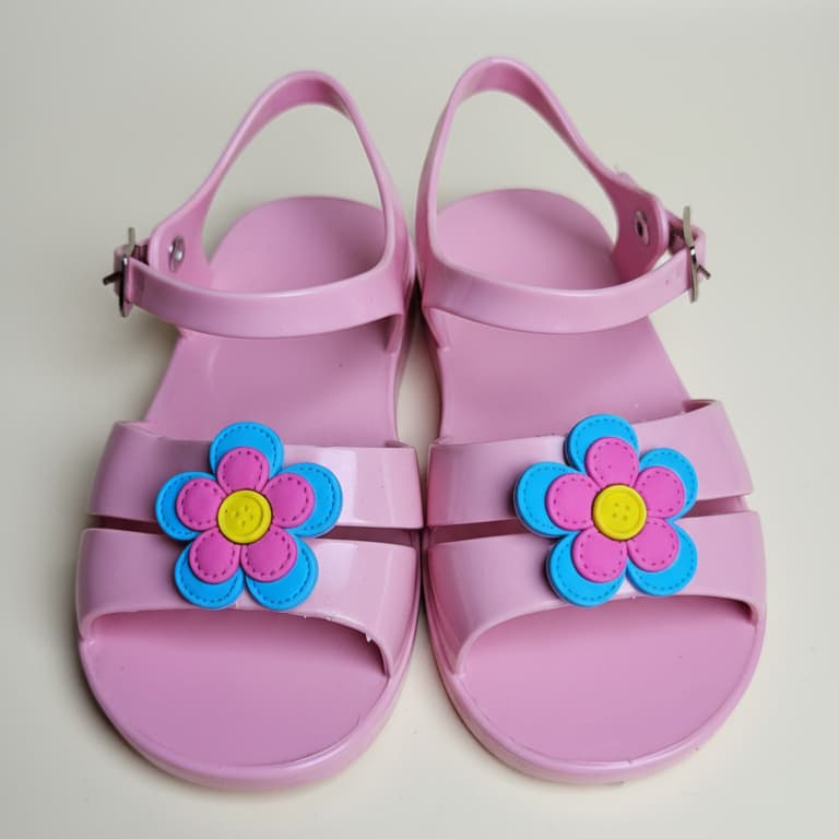 Sandália Infantil Menina Confortável Antiderrapante Rasteirinha Super Leve Flexível Flor Rosa Azul
