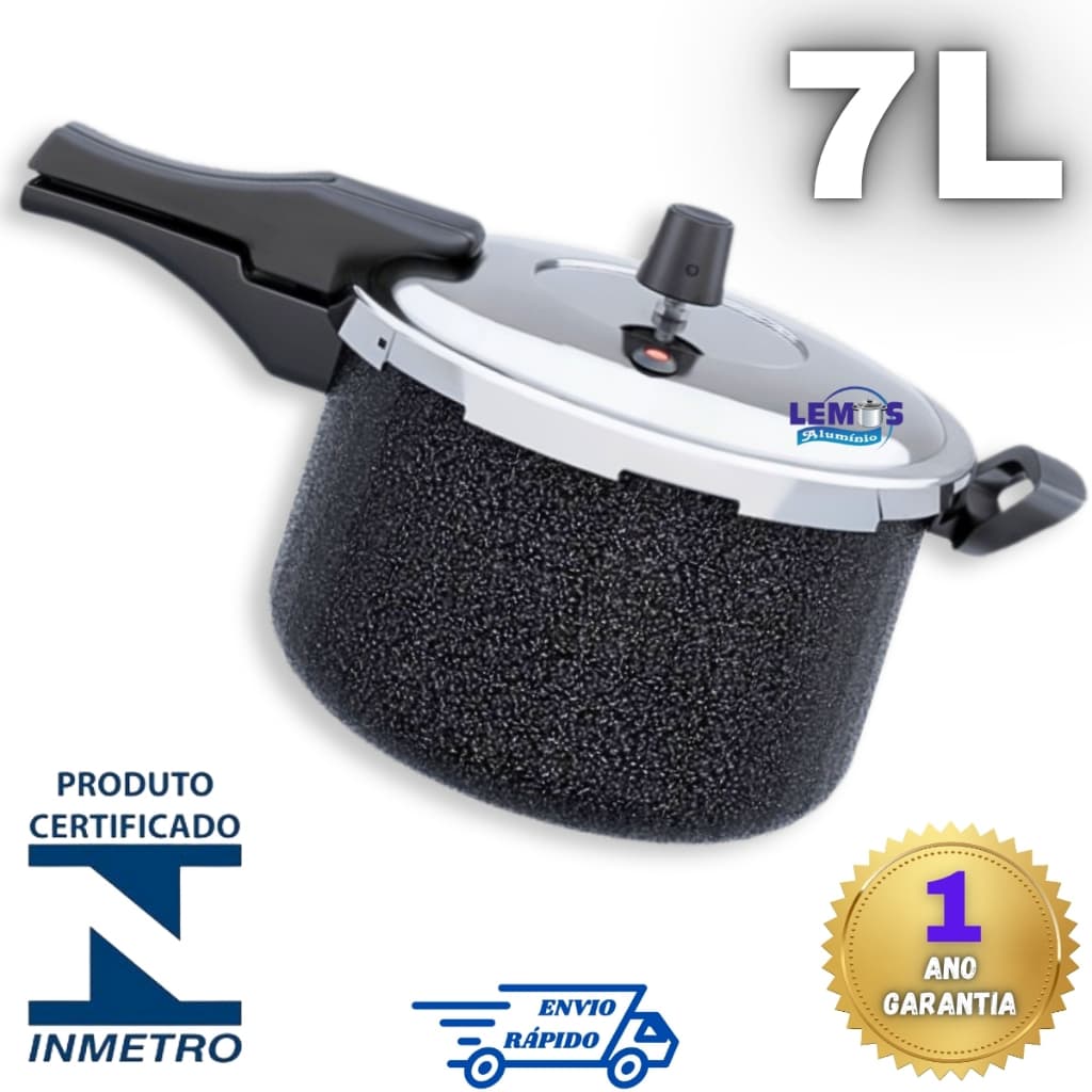 Panela De Pressão Fechamento Externo 7L Preta Cozimento Rapido Com Otima Pressão Certificado Inmetro