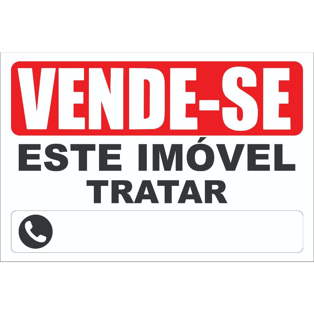 Placa Vende-se Imóveis Casas E Terrenos  Em PVC  Espaço Para Telefone