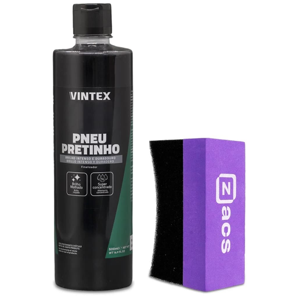 PNEU PRETINHO VINTEX 500ML PRETINHO PARA PNEUS COM APLICADOR DE ESPUMA PRETINHO COM BRILHO MOLHADO PARA PNEUS