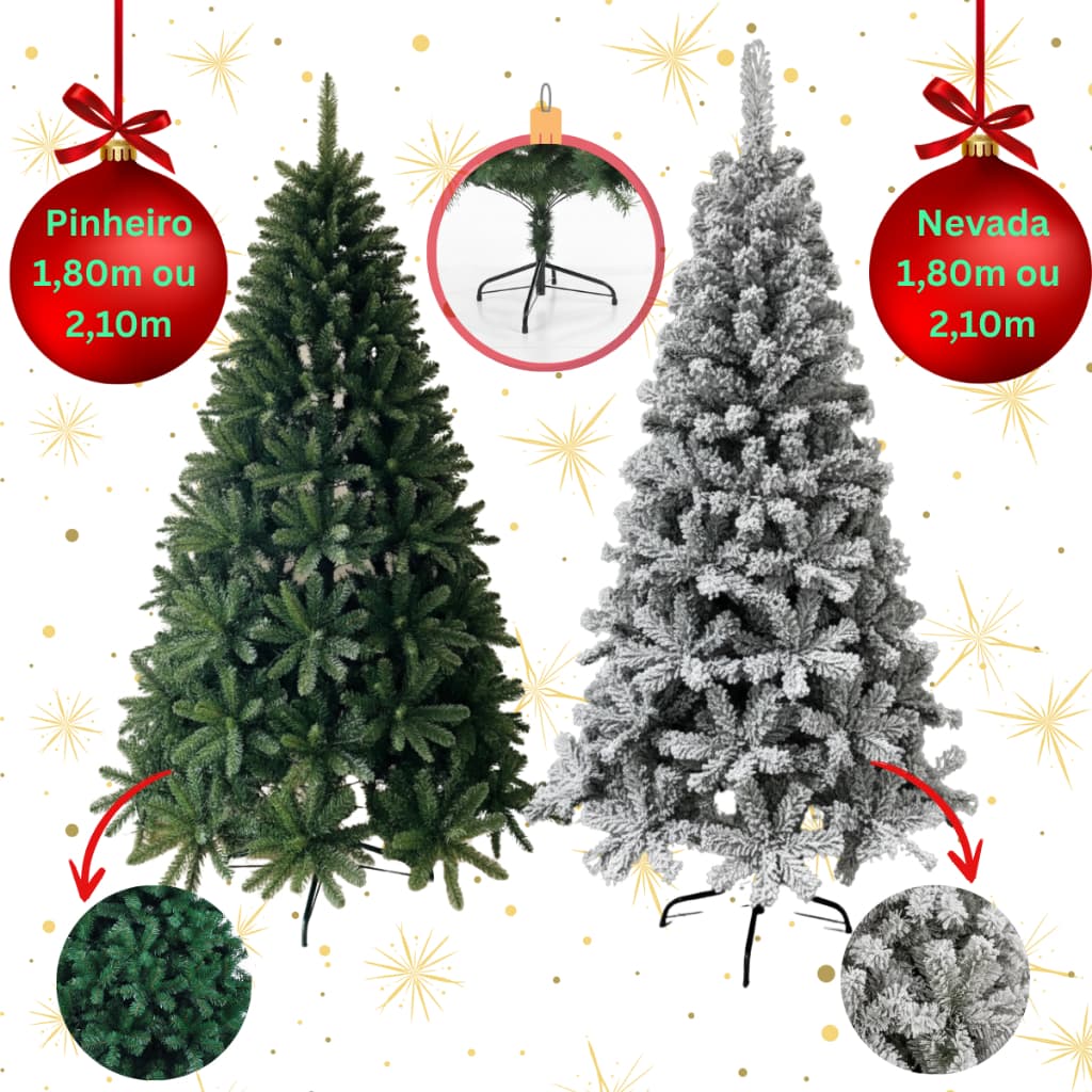 Árvore De Natal Nevada ou Pinheiro 1,80m 750 Galhos ou 2,10m 1000Galhos Cheios Natal Luxo