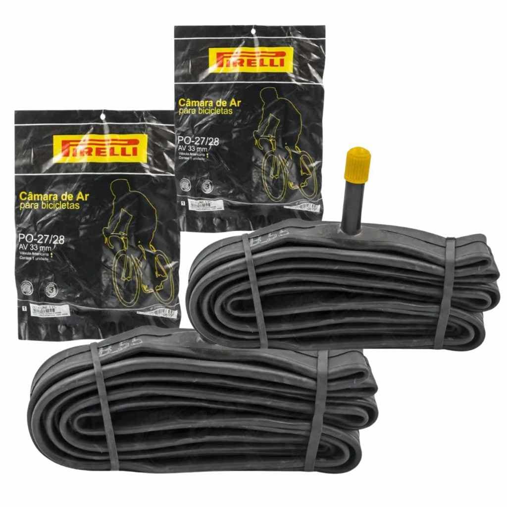 Pack c/ 02 Camara De Ar Pirelli Aro 27/28 Valv Americana Bike Caloi 10 Bico Grosso