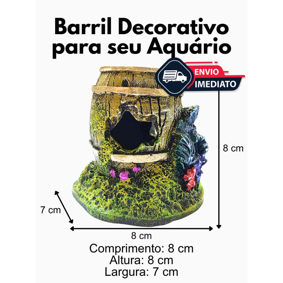 Decoração para Aquário Barril Pequeno, Enfeite Para Peixes de Água Doce ou Salgada