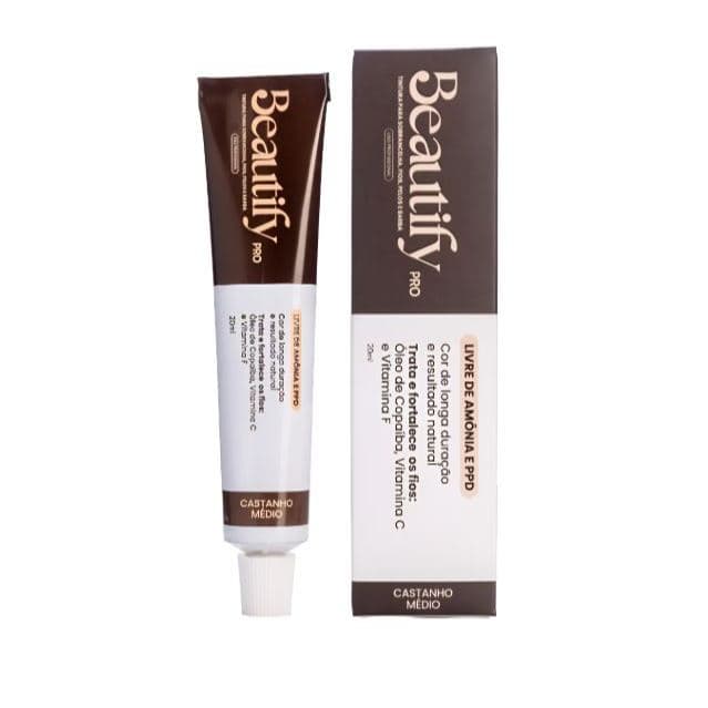 Tinta Para Sobrancelhas Barba Fios Beautify 20ml Sem Amônia - Cor Castanho Médio