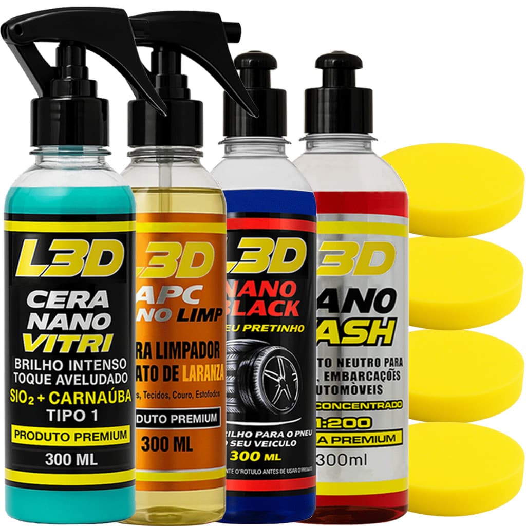 Cera Automotiva L3D / Pneu Pretinho / Shampoo Automotivo / Limpador e Higienizador APC