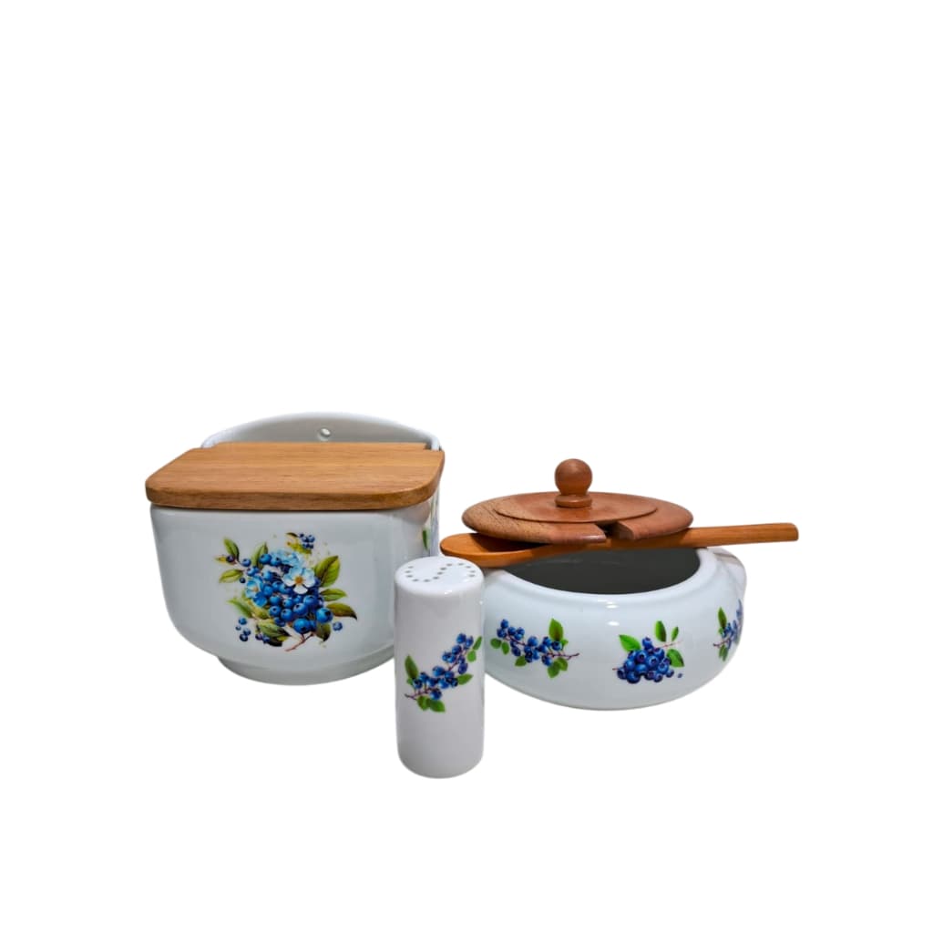 Kit Saleiro de bancada - Farinheira - Saleiro de mesa - Porcelana - Decoração Mirtilo