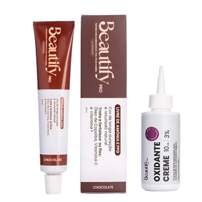Kit Tinta Sobrancelha Barba Fio 20 ml + Oxidante Creme 50 ml Beautfy Pro - Cor chocolate