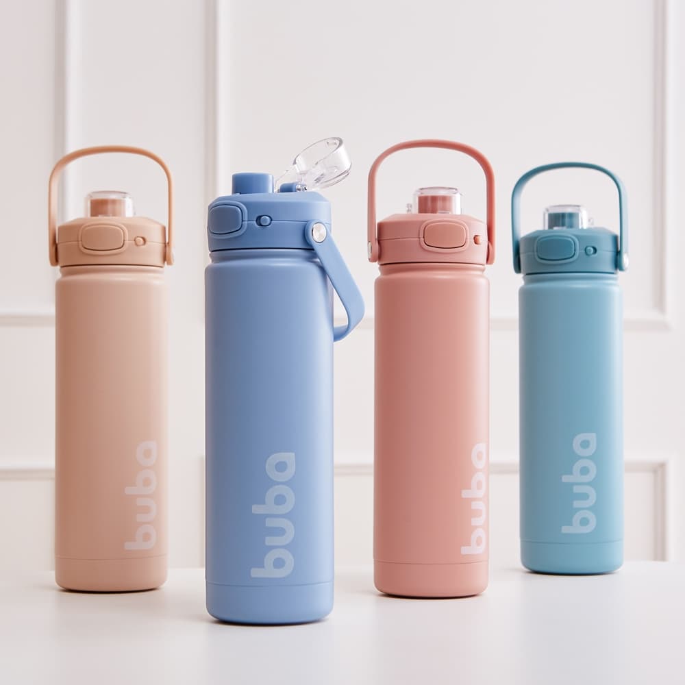 Garrafa Térmica BUBA 600ml Parede Dupla - copo térmico com alça e tampa