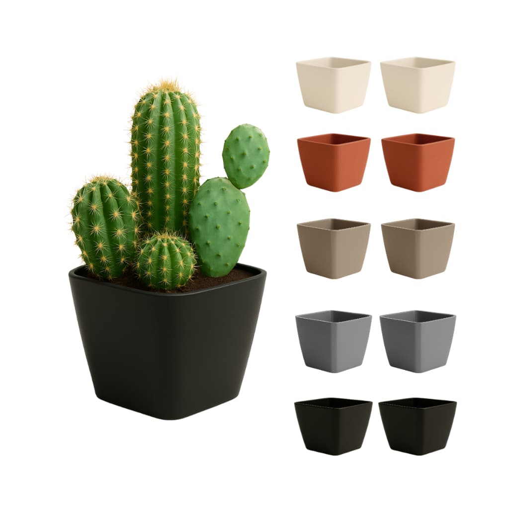 Kit 10 Vasos Quadrado 1750 ml Plástico Preto Marrom Colorido pra Suculentas Plantas Flores Decoração