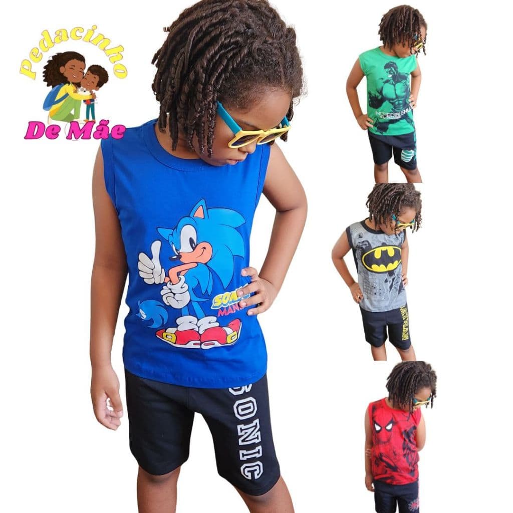 Conjunto Infantil Masculino Personagem Menino 100% algodão