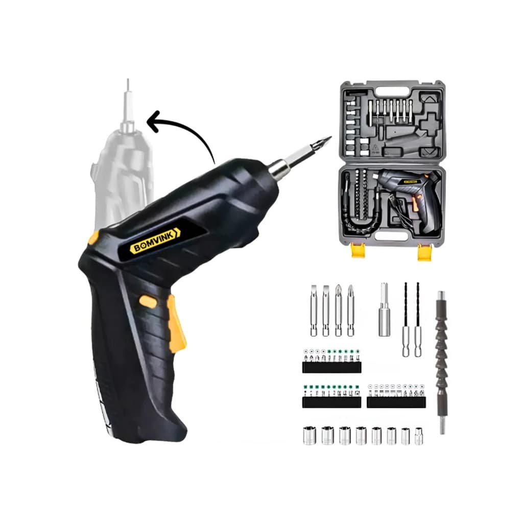 kit Mini Parafusadeira Eletrica Cabo Carregado Micro Usb Portátil Recarregável 47 Peças Com Extensor