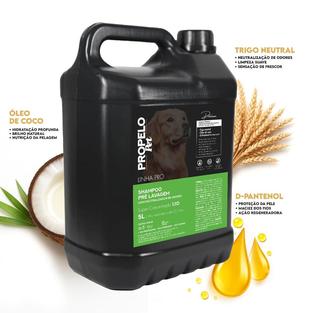 SHAMPOO PET Pré-Lavagem c/ Neutralizador de Odor Limpa Cuida Cheiroso 5L 1:10 Faz 55L