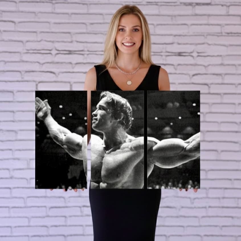 Quadro 3 Peças 90x50 Arnold Schwarzenegger Fisiculturismo Motivacional 3 Peças Academia