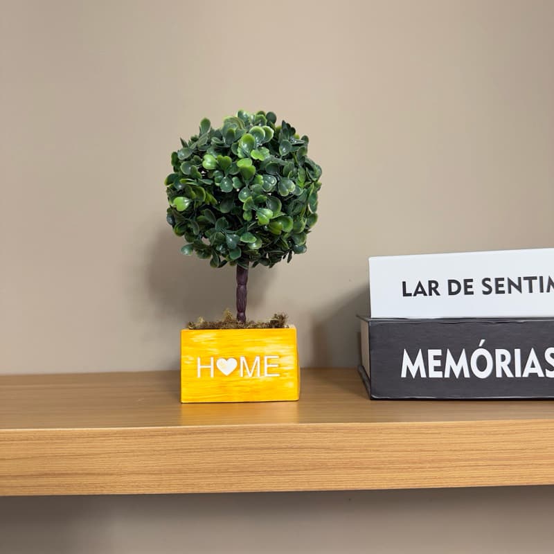 Arranjo de buchinho artificial, mini árvore, vaso de gesso HOME