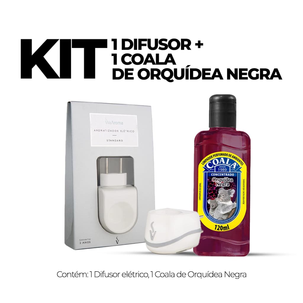 Difusor Aromatizador Elétrico Standard Via Aroma + Limpador Coala Concentrado Orquídea Negra 120 ml