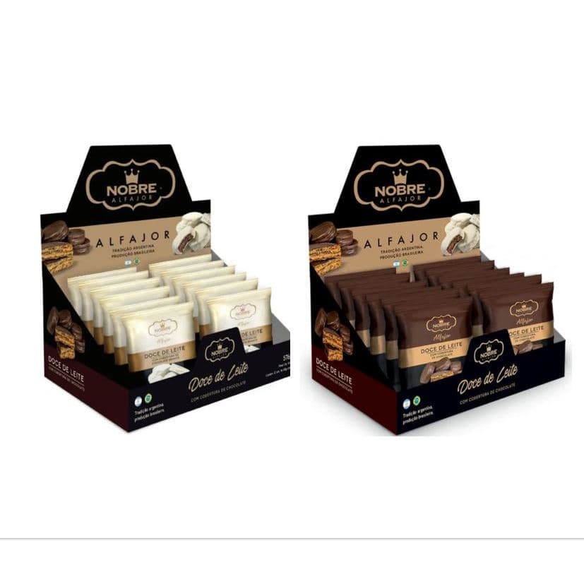 2 Caixas Alfajor doce de leite  - 1 cobertura de chocolate meio amargo 1 cobertura chocolate branco Marca Nobre