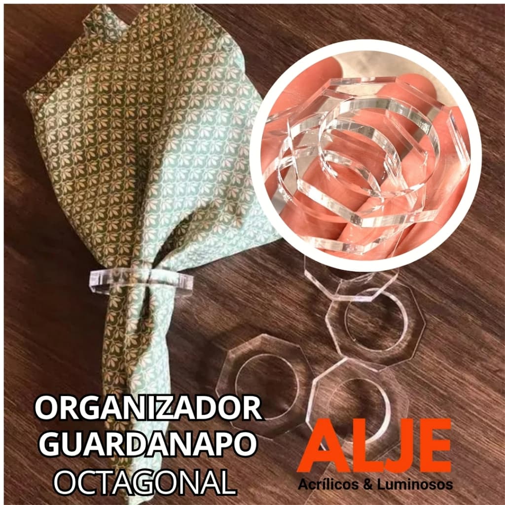 Kit Anel Argola Para Guardanapo OCTAGONAL Porta Pano Argolas Minimalista - Acrílico 8mm -Mesa posta