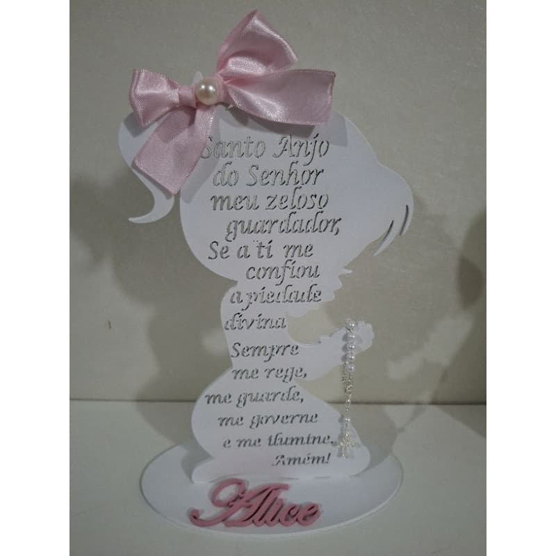 oração Santo anjo lembrança batizado com terço base mdf com nome personalizado