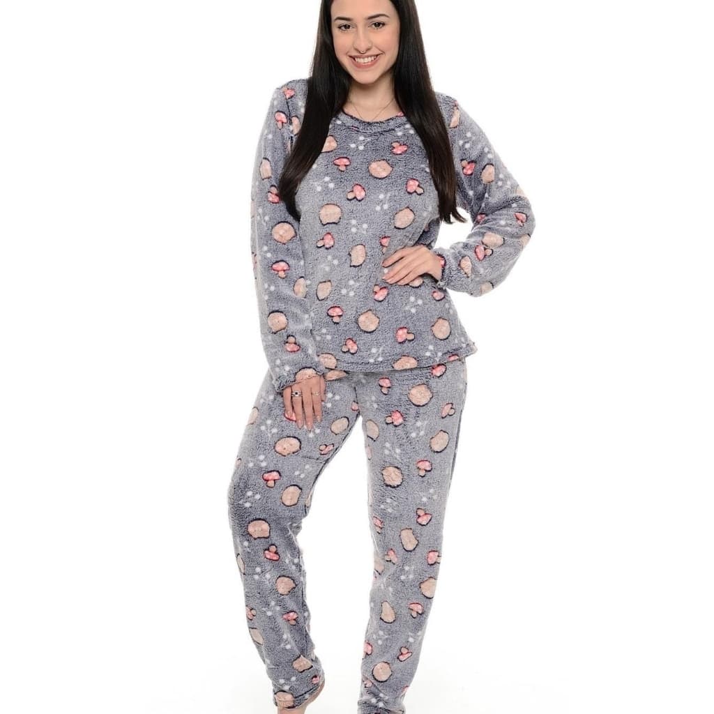 Pijama Feminino Fleece Blusa Manga Longa Calça Comprida Estampado Macio Confortável LF106