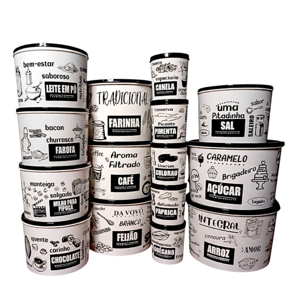 Kit 15/5 potes Porta mantimentos Armazenamento de Alimentos Arroz Feijão Café