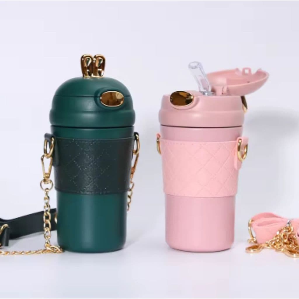 Garrafa de Água Infantil 480ml Aço Inox Coelho com Alça e Orelhas Menino Menina