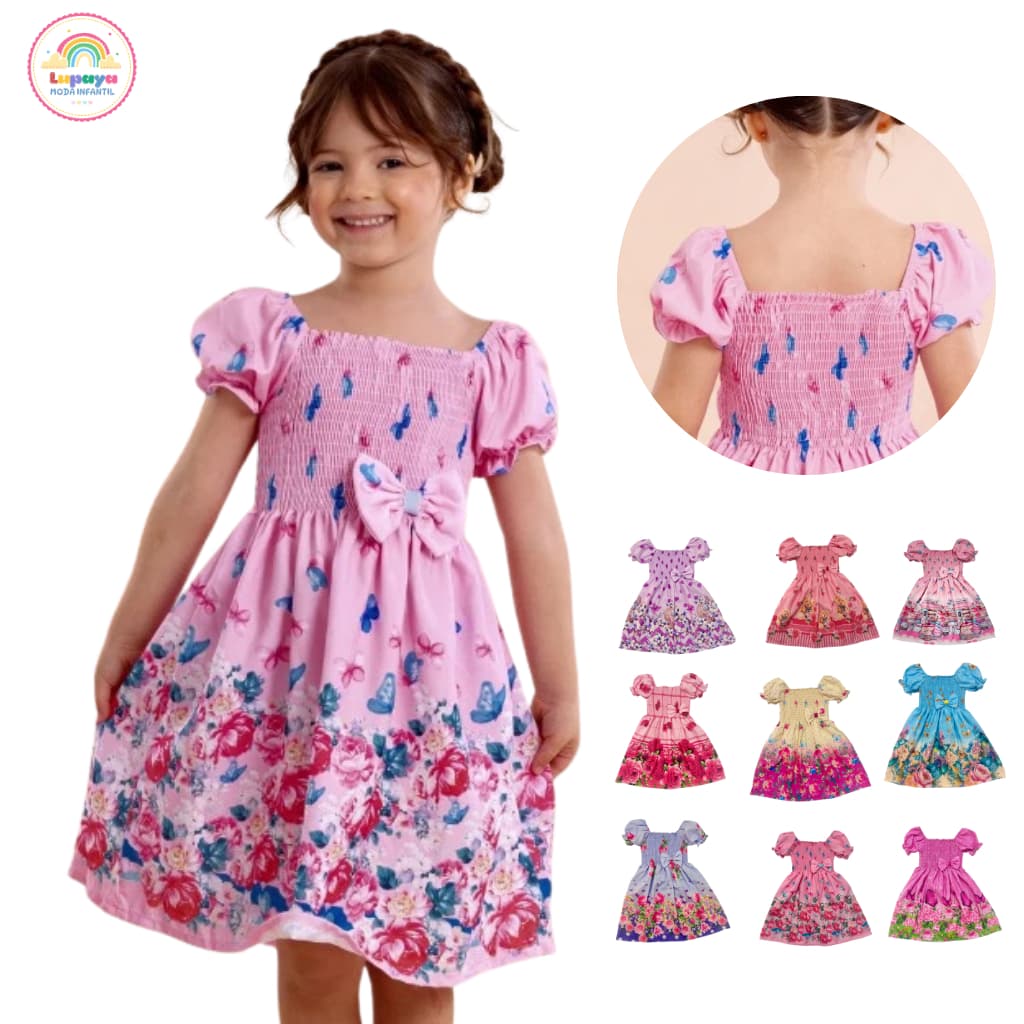 Vestido Infantil Menina Rosa Chiclete com borboletas Estilo Jardim Encantado para festa Aniversário