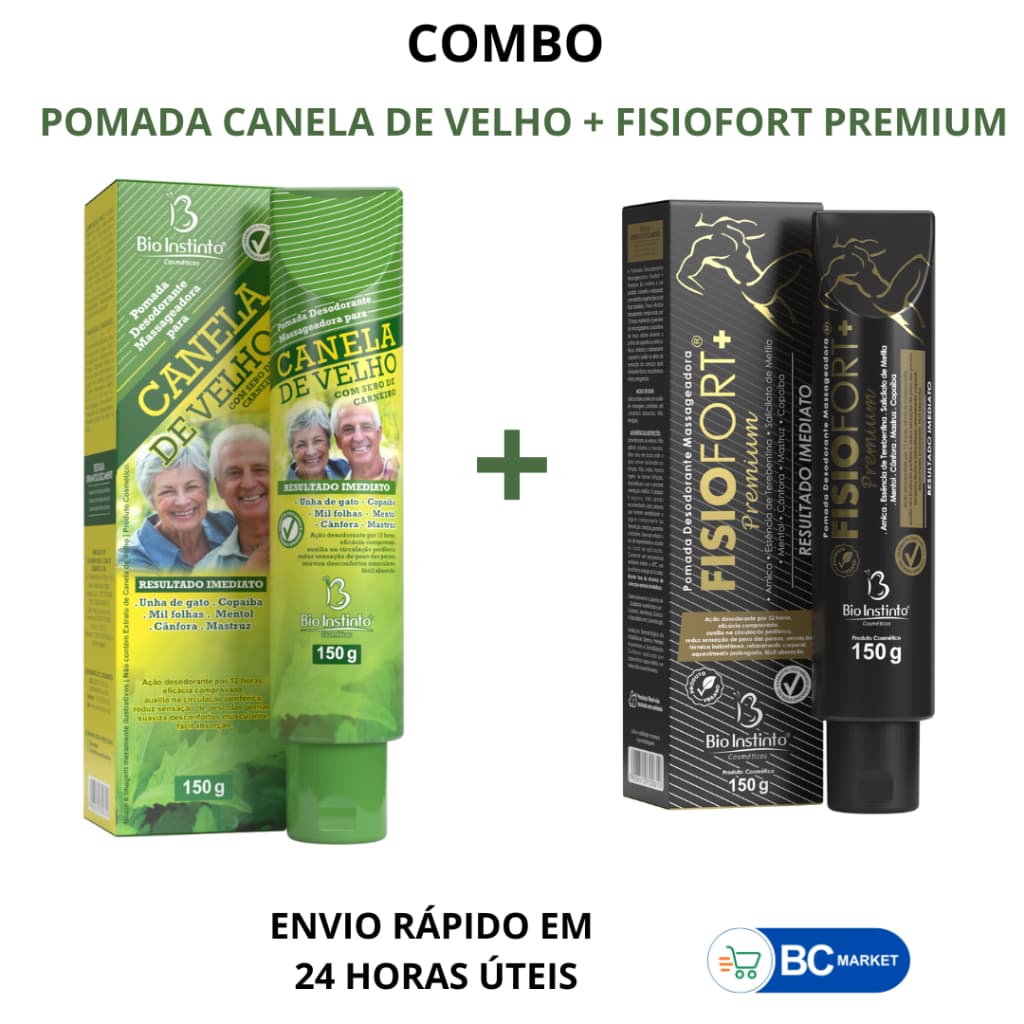 Kit 2 Pomada Canela de Velho com sebo de carneiro 150G + Pomada Fisiofort Preta Premium original