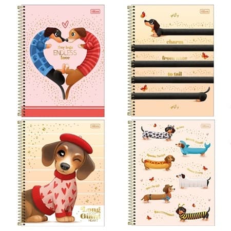 Caderno Espiral Capa Dura Universitário 1 ou10 Matérias Cachorro Pets Brownie 80/160 Folhas