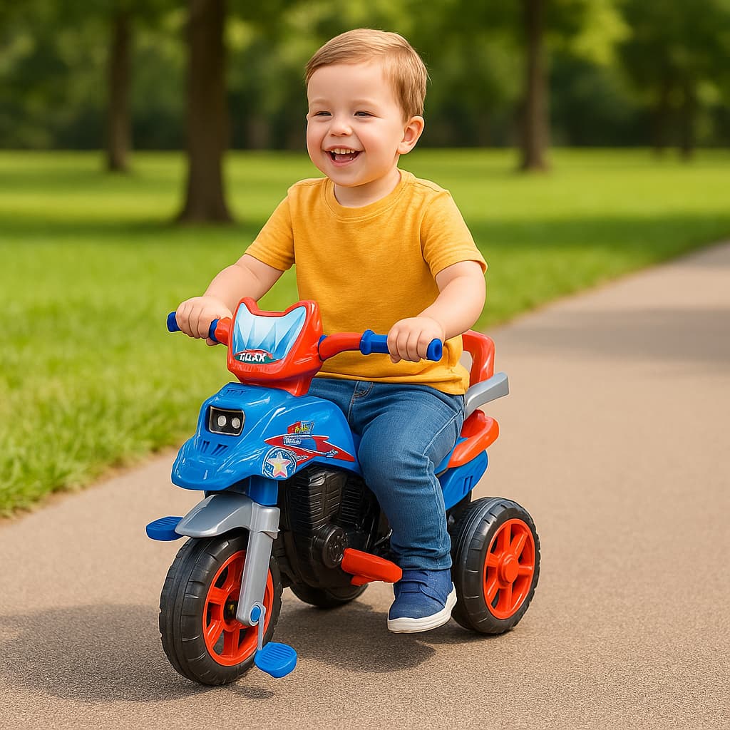 Triciclo Infantil Moto Pedal Haste Controle Remoto Estavel Seguro Azul