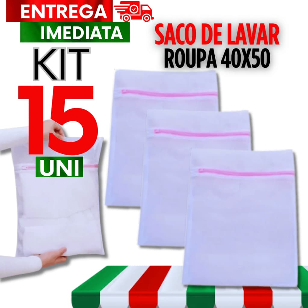15 Sacos Saco de Lavar Roupa 40X50 Roupa Delicada Intima Tanquinho Qualidade Sacos  Lavadora Maquina