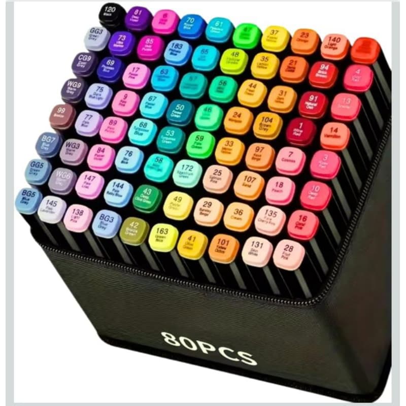 Conjunto Canetas Marcadores Artísticos 80 Cores Duplas Ponta Fina e Chanfrada Álcool Profissional Envio Imediato