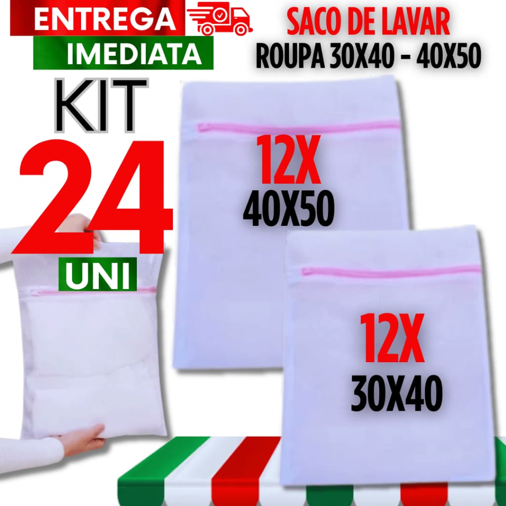 Combo - Saco de Lavar Roupa 12 Uni 40X50 + 12 Uni 30x40 Roupa Delicada Intima  Saco Lavadora Maquina