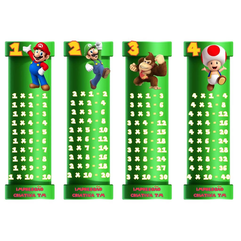 Tabuada em Tiras do 1 ao 12 Tema Super Mario