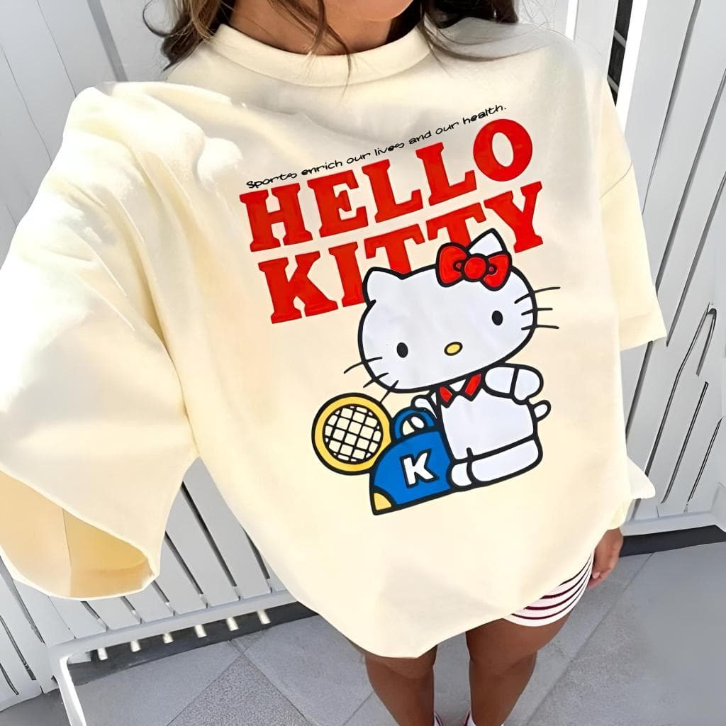 Camiseta Hello Kitty Streetwear Feminina | Algodão 30.1 | Estampa DTF Unissex