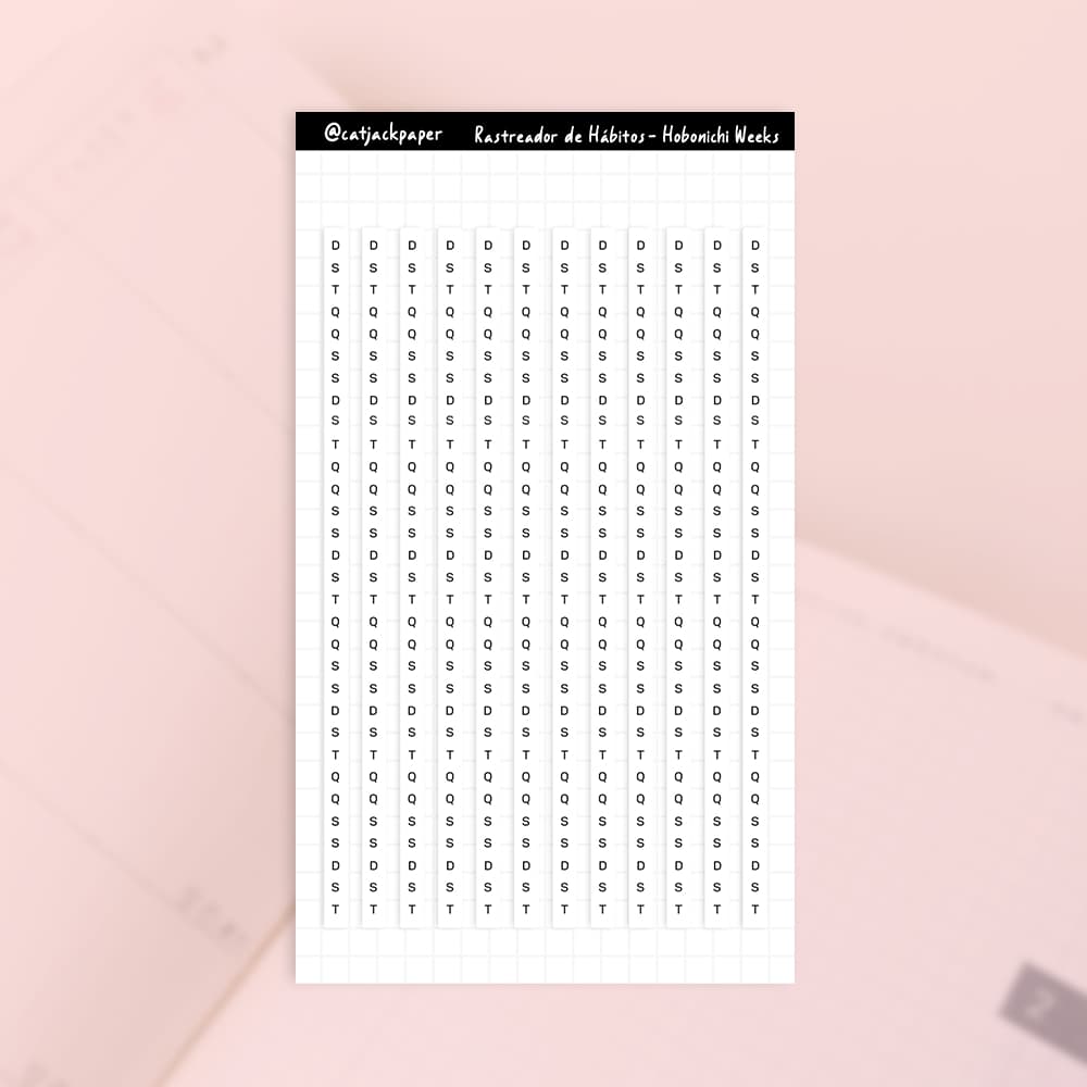 Adesivo Habit Tracker Vertical - Dias da Semana Organização de Hábitos Hobonichi Weeks – Compatível com Grade 3,5 mm