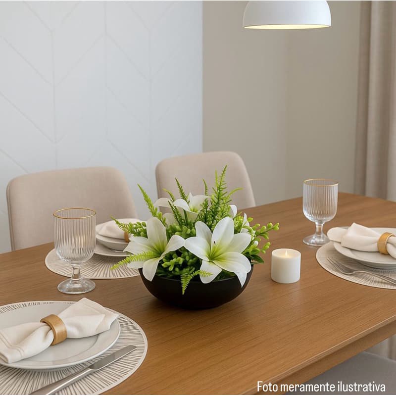 Centro de mesa, arranjo sofisticado com lírios artificiais, toque suave, vaso de gesso com acabamento alto padrão