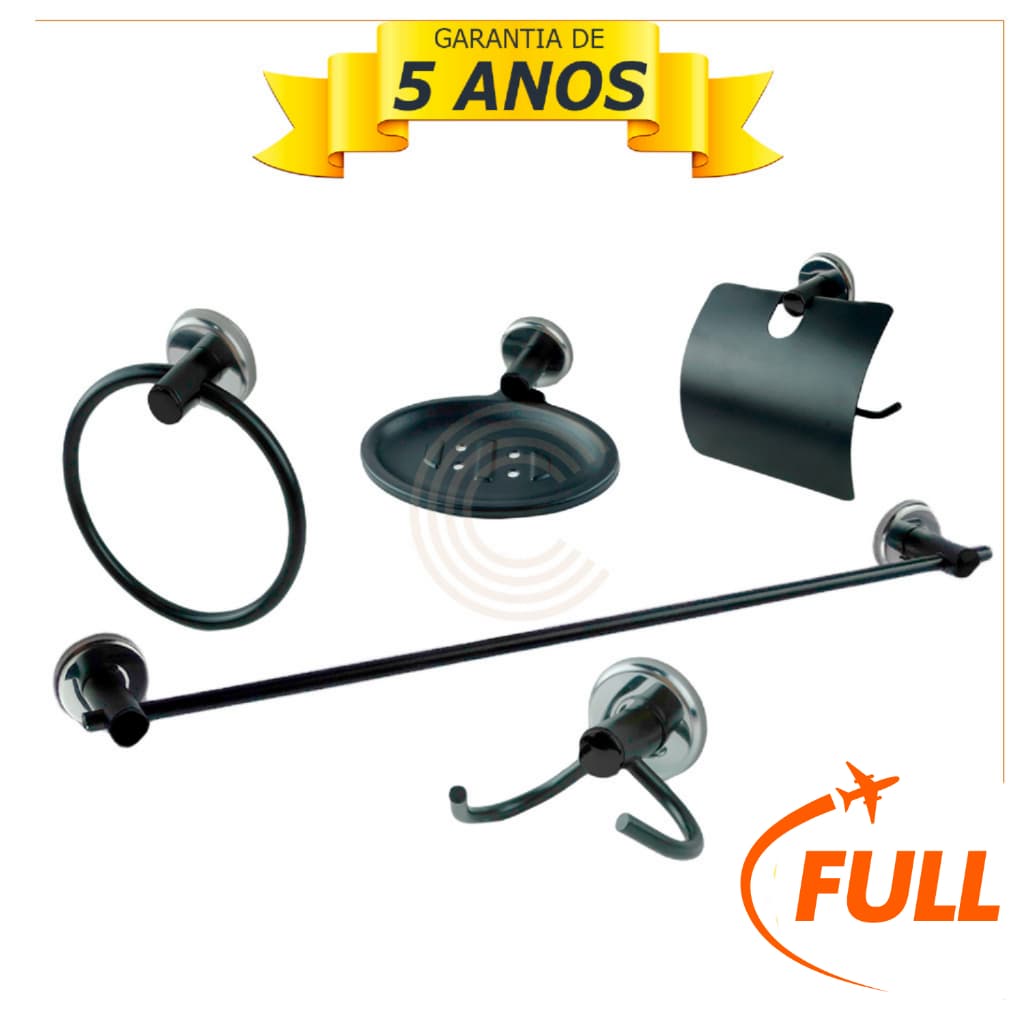 KIT ACESSÓRIOS DE METAL AÇO INOX LUXO  5 PEÇAS COMPLETO. Cód. 8380 STANDER