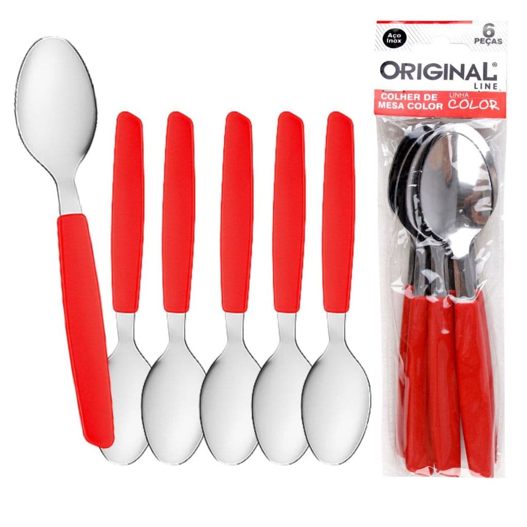 Jogo com 6 Colheres de Inox Cabo de Plástico Kit com 6 Peças Talher para refeição Colher Garfo Faca