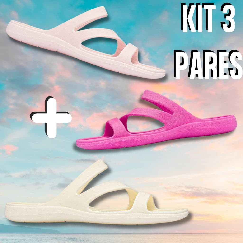 Kit 3 Sandália Feminina Confortável EVA Rasteira Anatômica Leve Macia Antiderrapante Casual Praia Piscina