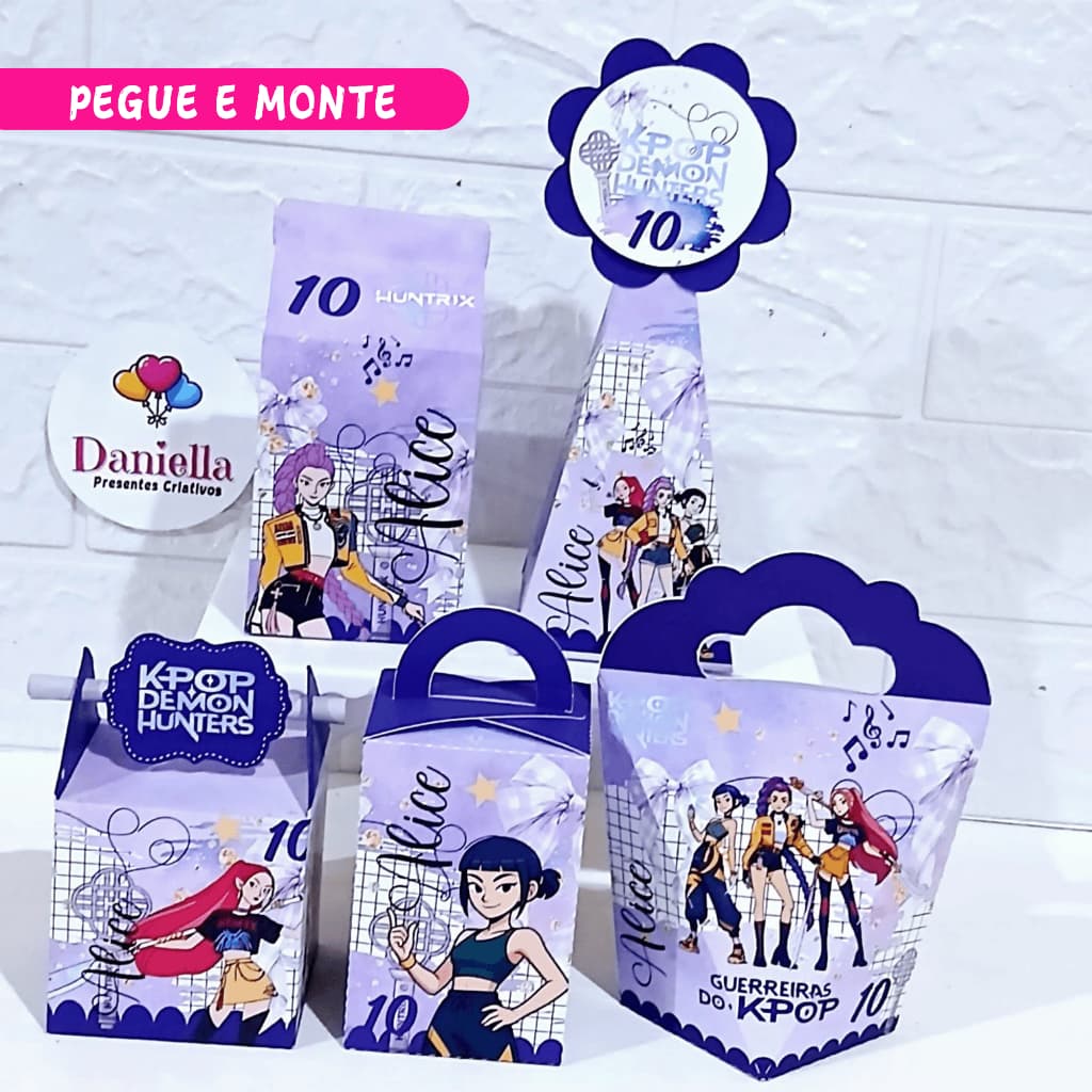 Kit Festa Guerreiras do K-Pop - kpop- Pegue e Monte - Caixinhas Personalizadas para Aniversário