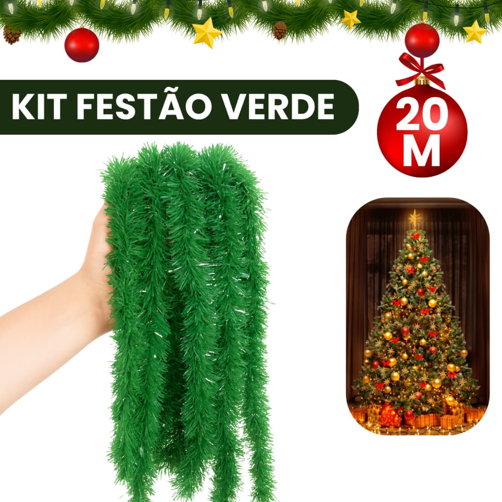 Kit 20 Metros Festão Enfeite Árvore de Natal 5cm Decoração Natalina para Árvores Festa Fim de Ano