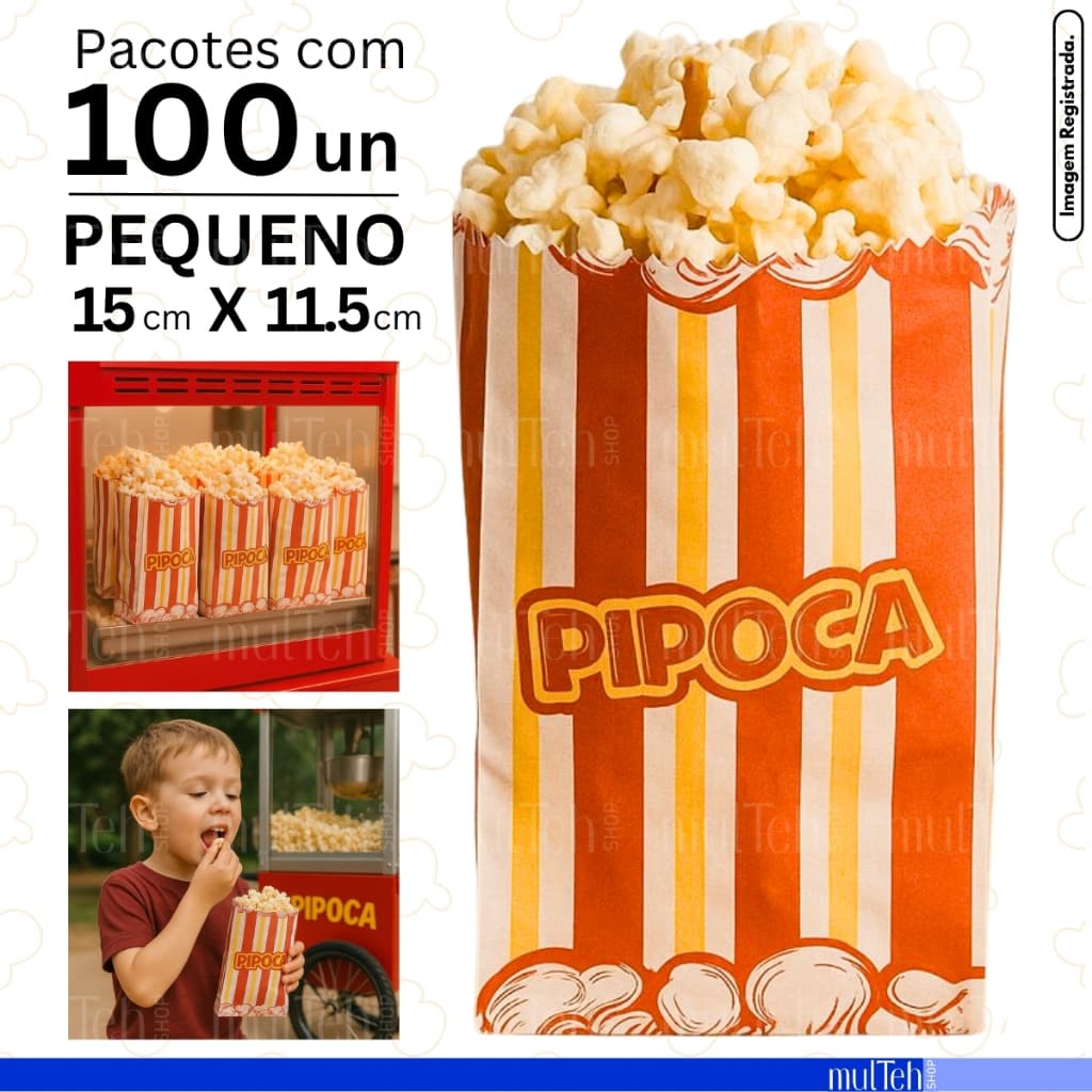 Saquinho de Pipoca Pequeno Premium Retro Classico Saco Papel Decorado Com Listras Festa Junina