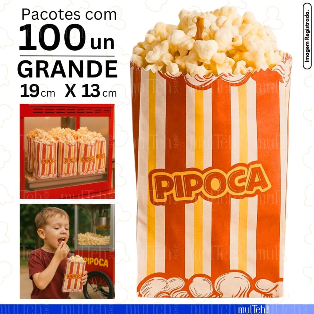 Saquinho de Pipoca Grande Premium Retro Classico Saco Papel Decorado Com Listras Festa Junina
