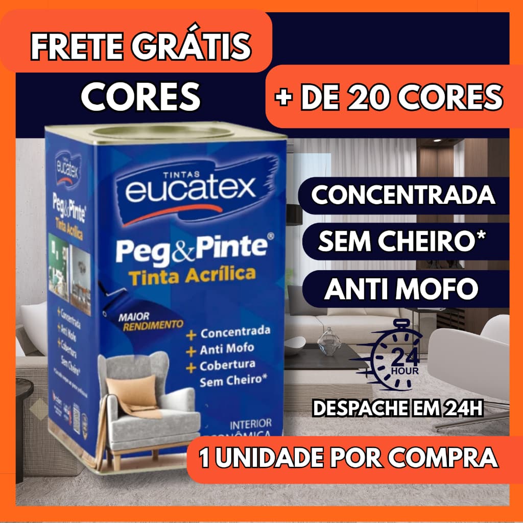 Tinta Eucatex Acrilica Peg e Pinte Antimofo, Sem Cheiro, Uso Interno e Profissional Cores 18 Litros